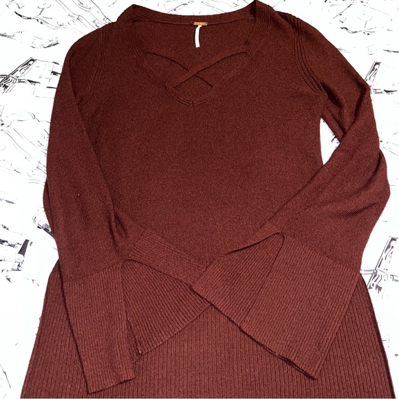 Free People Tops - Free People Burgundy Criss Cross Tunic Sweater Dress